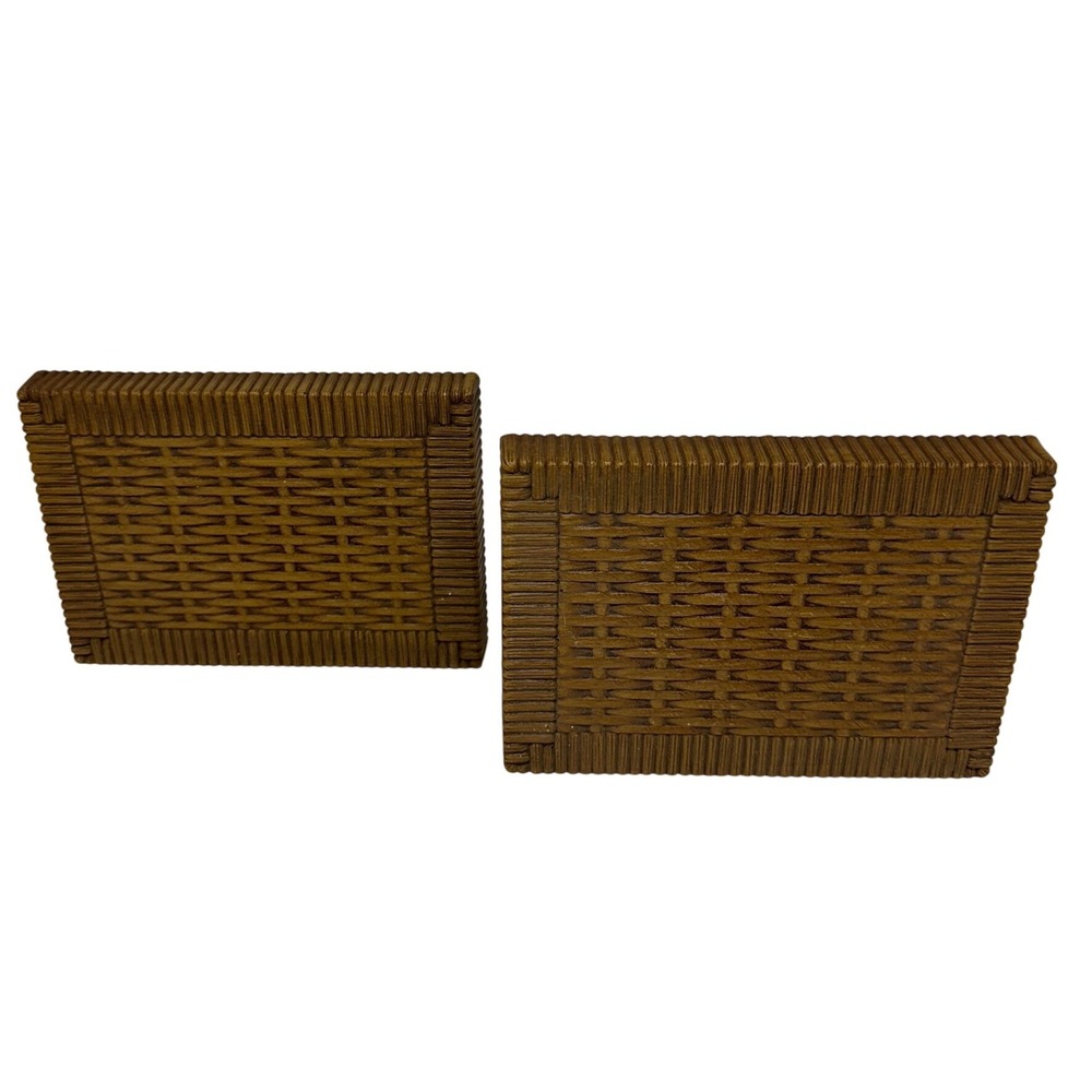 VTG Dart Shelves Brown Wicker Faux Rattan Scroll Bracket Wall Decor Set of 2